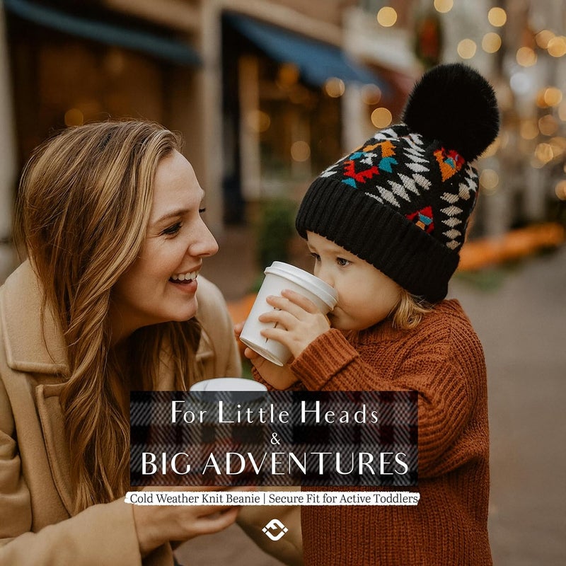 Funky Junque Toddler Pom Beanie – Kids Winter Hat for Ages 1–4, Baby Boy & Girl Knit Beanies, Warm Cozy Knit Snow Hats - Image 4